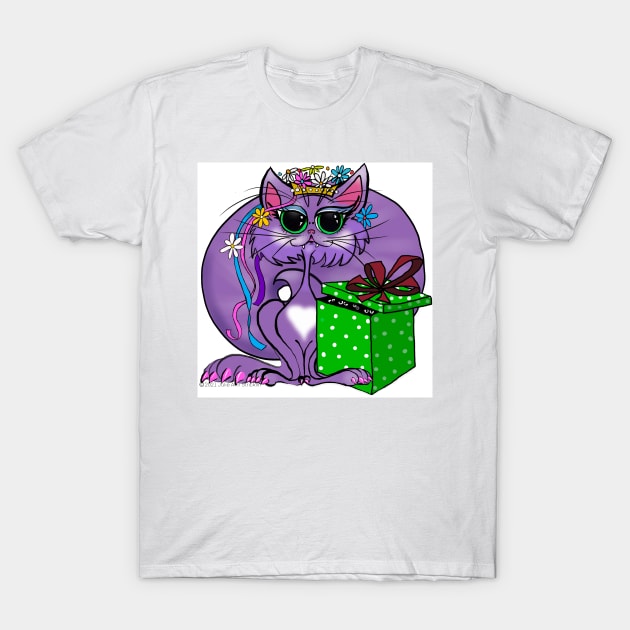 Purple Princess Kitty with Eye Catching Gift T-Shirt by Julie Ann Stricklin